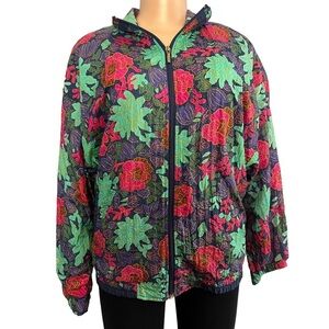 Bolo Spirit Vintage 80s Vibrant Multicolored Floral Windbreaker